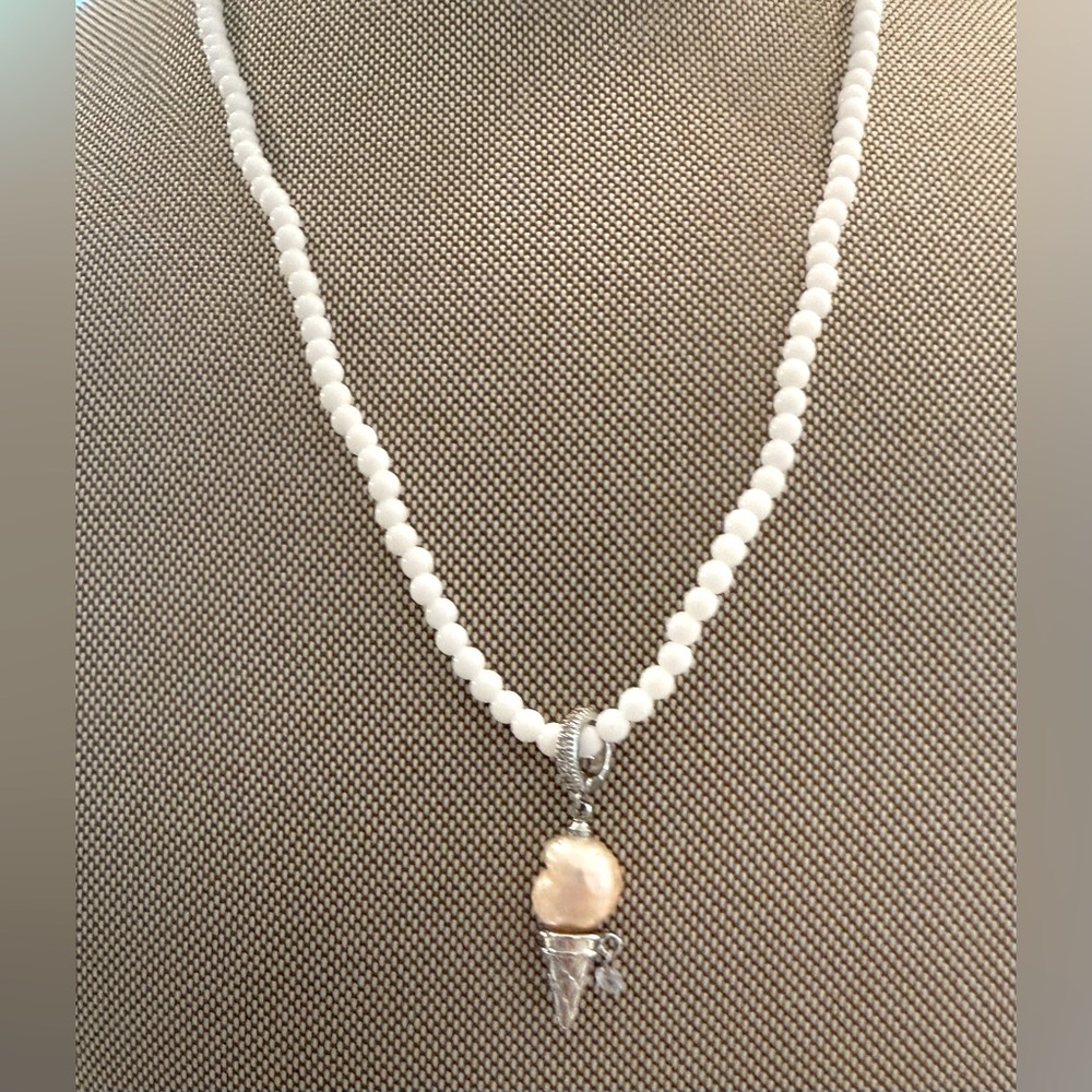 Small and dainty White freshwater ice cream cone Pearl Pendant Necklace